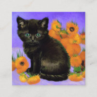 Van Gogh Kitten noir avec des tournesols