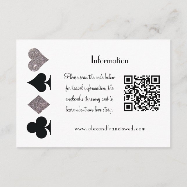 Carte D'accompagnement Vegas Mariage Black and Silver QR Code Information (Devant)