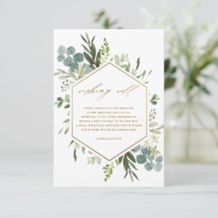 Carte D'accompagnement Verdure Aquarelle Or Mariage Wishing well
