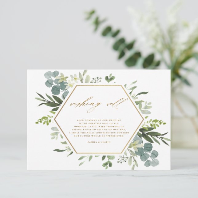 Carte D'accompagnement Verdure Aquarelle Or Mariage Wishing well (Debout devant)