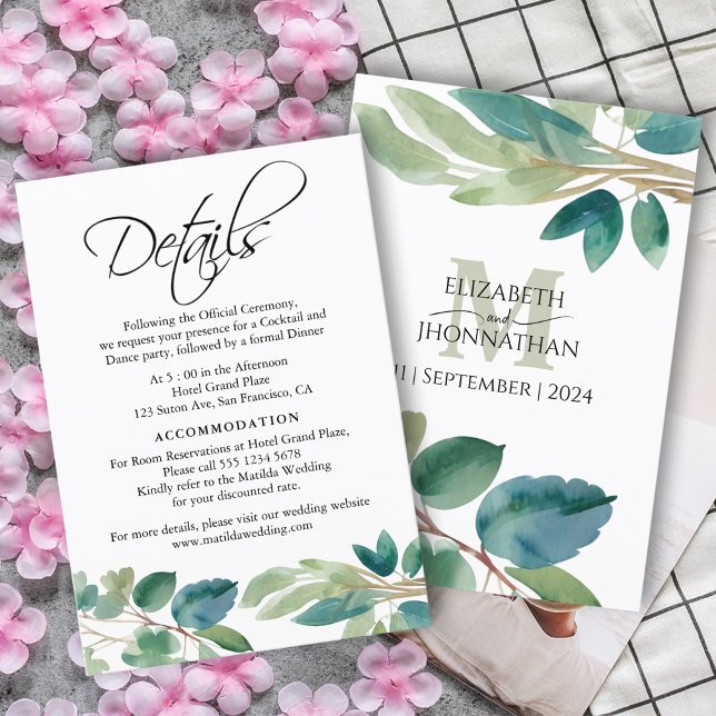 Carte D'accompagnement Verdure Eucalyptus Aquarelle Détails Monogramme (Créateur téléchargé)