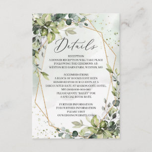Carte D'accompagnement Verdure feuillage or détails mariages géométriques