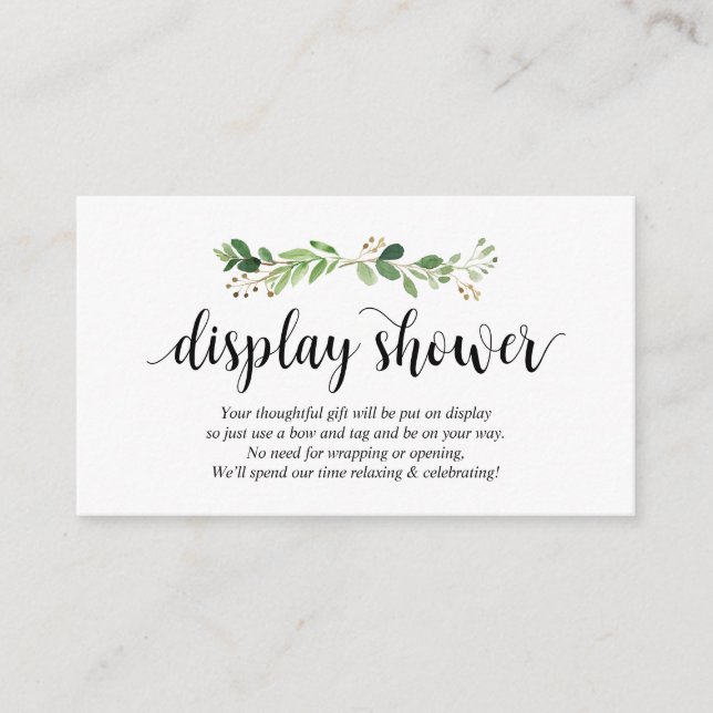 Carte D'accompagnement Verdure, Script noir moderne, douche à affichage (Devant)