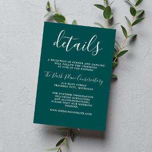 Carte D'accompagnement Véritable Simplicité 1 Paon Sarcelle Mariage Minim