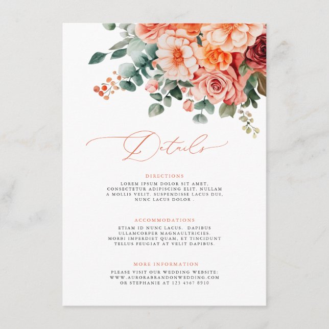Carte D'accompagnement Verona Sunset Bright Orange Moderne Mariage Floral (Devant)