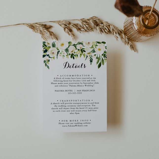 Carte D'accompagnement Vert Blanc Automne Floral Détails du Mariage (Créateur téléchargé)