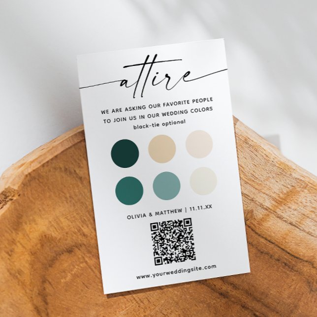 Carte D'accompagnement Vert et ivoire Guest Mariage code robe QR Insérer (Créateur téléchargé)