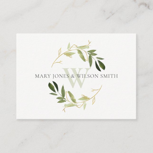 CARTE D'ACCOMPAGNEMENT VERT GOLD FOLIAGE WREATH MARIAGE SOUHAITER BIEN (Devant)