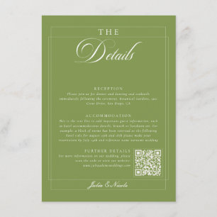 Carte D'accompagnement Vert olive classique calligraphie QR détails ivoir