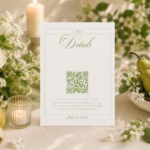 Carte D'accompagnement Vert olive classique détails QR calligraphie ivoir
