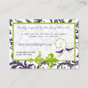Carte D'accompagnement Vert pomme Lapis Violet Damassé & Oiseaux Violets