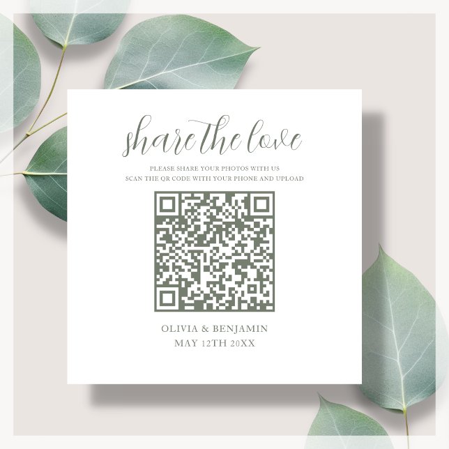 Carte D'accompagnement Vert sage | White Share The Love QR Code (Créateur téléchargé)