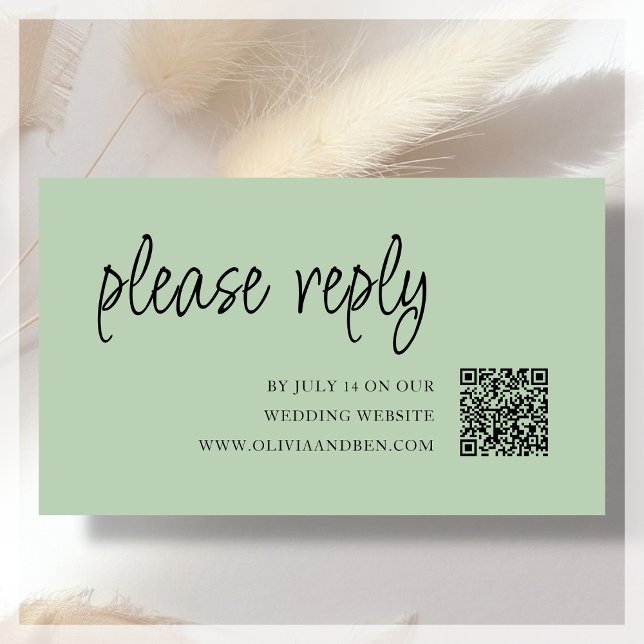 Carte D'accompagnement Vert Sauge | Code QR | RSVP de mariage (Créateur téléchargé)