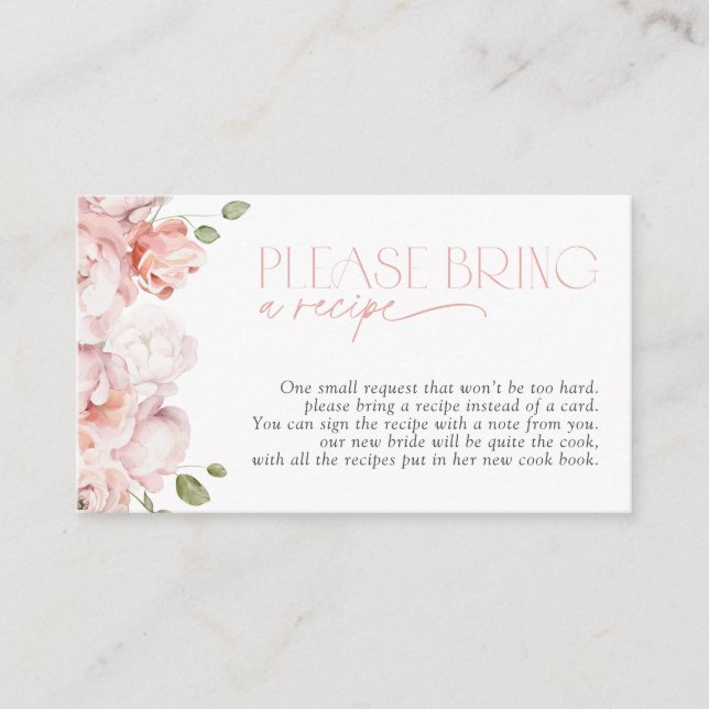 Carte D'accompagnement Veuillez Apporter Une Recette Blanche Rose Floral  (Devant)