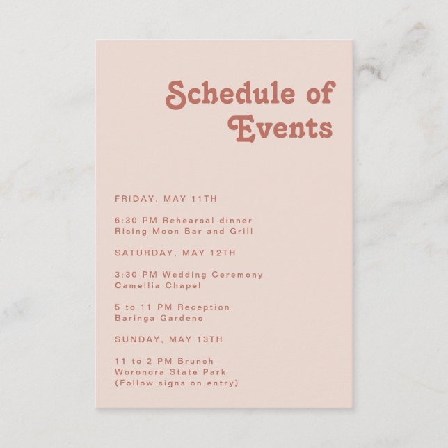 Carte D'accompagnement Vibes rétro simples | Calendrier rose pâle des évé (Devant)