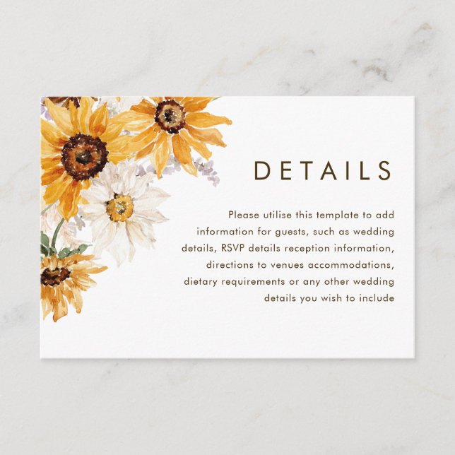 Carte D'accompagnement Vibrant Bold Sunshine Floral Détails du Mariage (Devant)