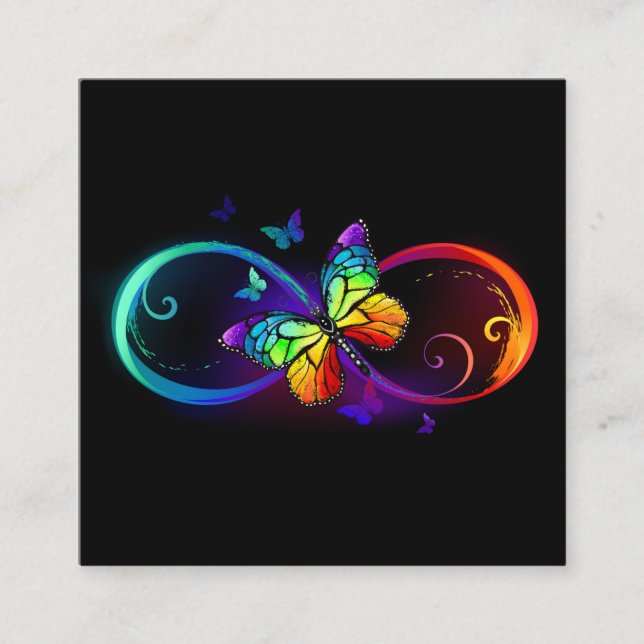 Carte D'accompagnement Vibrant infinity with rainbow butterfly on black (Devant)