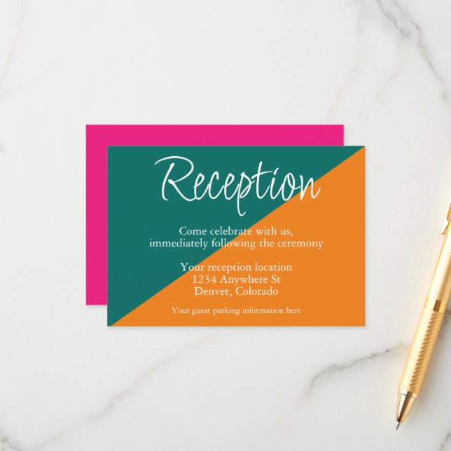 Carte D'accompagnement Vibrant Sunrise Mix & Match Wedding Reception (Devant/Arrière en situation)