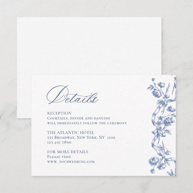 Carte D'accompagnement Victorian Ornate Grace Dusty Blue Détails du Maria (Devant / Derrière)