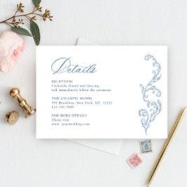 Carte D'accompagnement Victorian Ornate Grace Floral Blue Détails du Mari