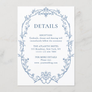 Carte D'accompagnement Victorian Ornate Grace Floral Blue Détails du Mari