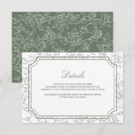 Carte D'accompagnement Victorian Sage Green Line Art Wedding Details