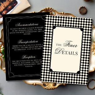 Carte D'accompagnement Vieux Argent Mariage Noir Ivoire Carreaux Détails