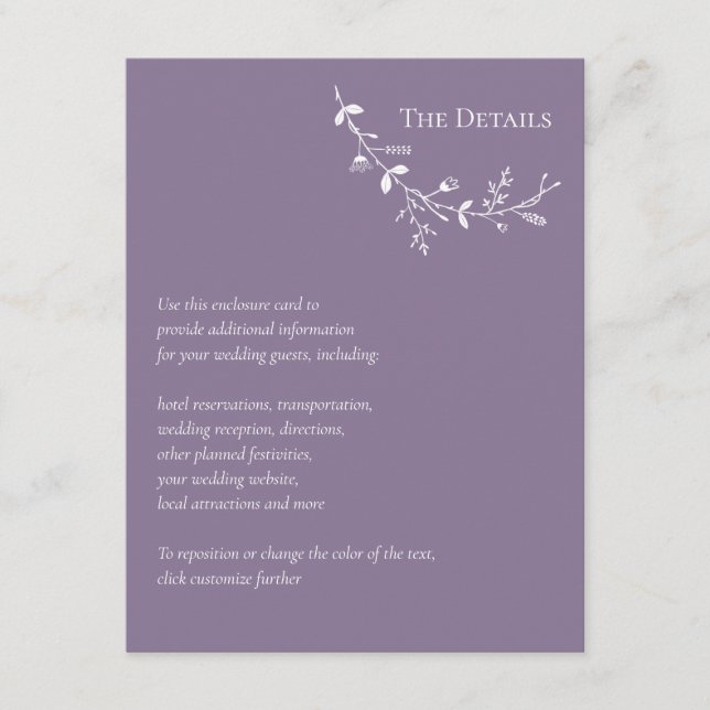 Carte D'accompagnement Vine Scroll Mariage Dusty Purple Détails (Devant)