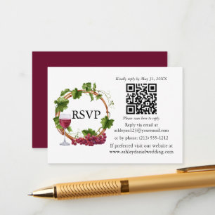 Carte D'accompagnement Vins de raisin d'aquarelle Mariage de couronne QR 