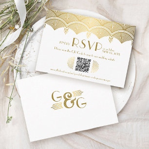 Carte D'accompagnement Vintage Art Déco Gold Mariage QR Code RSVP