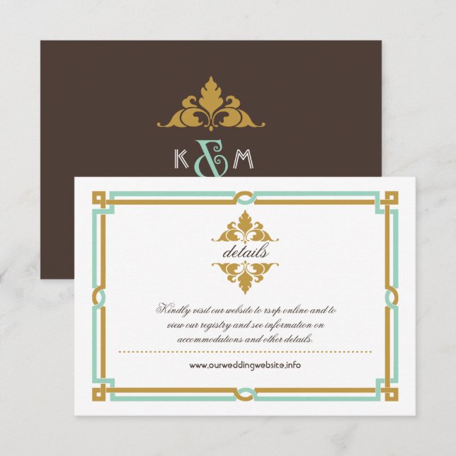 Carte D'accompagnement Vintage Art Déco Mint & Gold Mariage (Devant / Derrière)