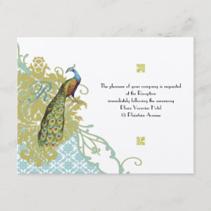 Carte D'accompagnement Vintage Birds Lagoon Endive Mariage damassé RSVP