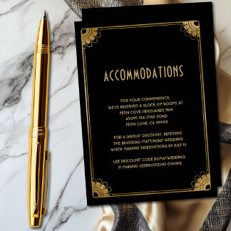 Carte D'accompagnement Vintage Black Gold Art Déco Mariage Hébergements
