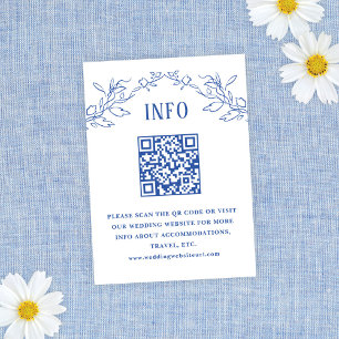 Carte D'accompagnement Vintage Blue Floral QR Code Mariage Info