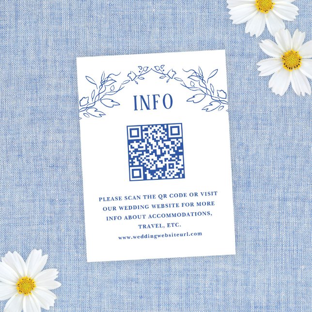 Carte D'accompagnement Vintage Blue Floral QR Code Mariage Info (Créateur téléchargé)