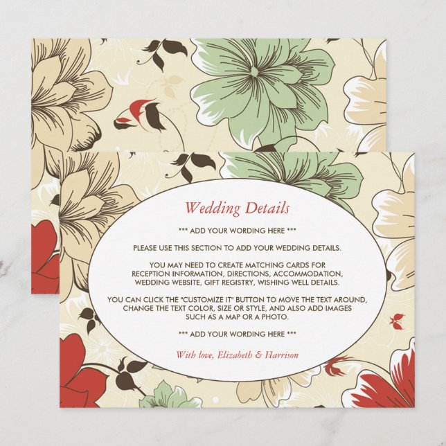 Carte D'accompagnement Vintage Chic Floral Mariage Détail (Devant / Derrière)