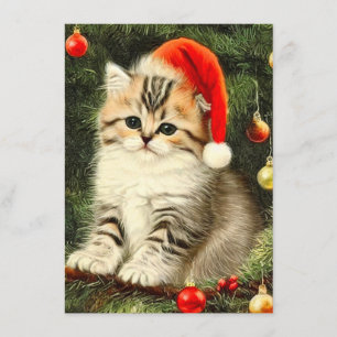 Carte D'accompagnement Vintage Christmas Kitten