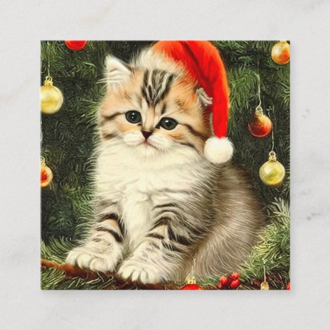 Carte D'accompagnement Vintage Christmas Kitten (Devant)