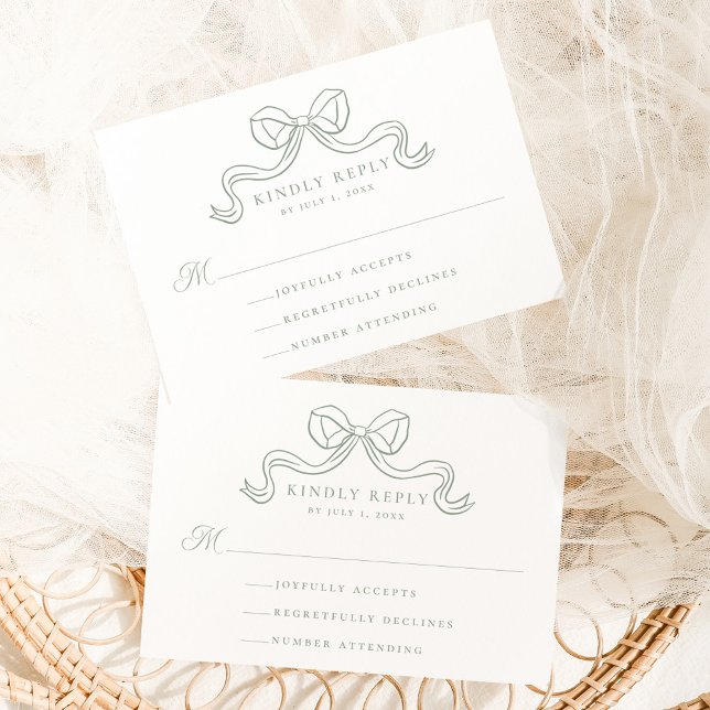 Carte D'accompagnement Vintage Elégance Sage Green Bow Wedding RSVP (Créateur téléchargé)