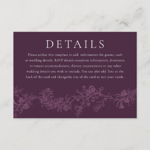 Carte D'accompagnement Vintage Elégant Bourgogne Dusty Rose Plum Mariage