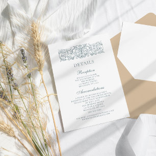 Carte D'accompagnement Vintage Elegant Dusty Blue Baroque Détails Mariage