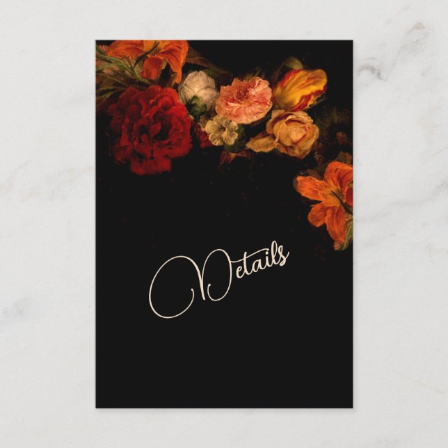 Carte D'accompagnement Vintage Fine Art Flowers Dark Wedding Details (Devant)
