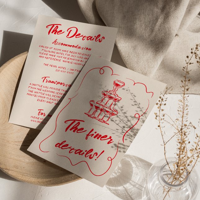 Carte D'accompagnement Vintage Main Tirée Quirky Modern Mariage Détails (Créateur téléchargé)