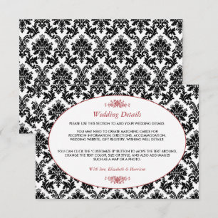 Carte D'accompagnement Vintage Red, Black & White Mariage damassé Détails