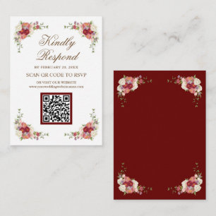 Carte D'accompagnement Vintage Rustic Floral QR Code RSVP Mariage site We
