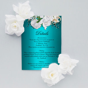 Carte D'accompagnement Vintage White Roses et Aqua Détails du Mariage