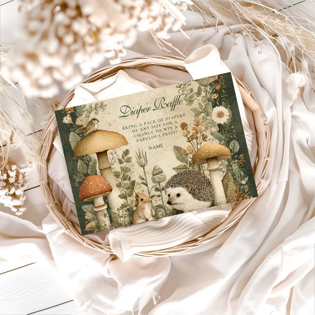 Carte D'accompagnement Vintage Woodland Mushroom Diapper Raffle  (Créateur téléchargé)