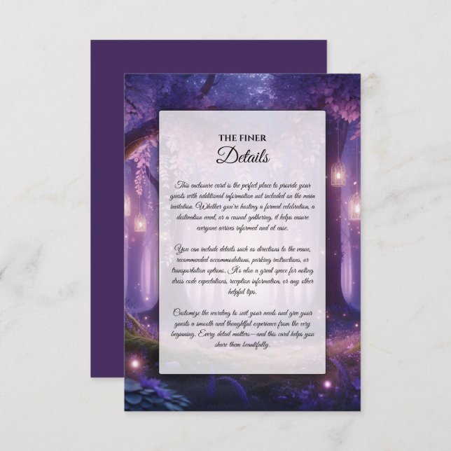 Carte D'accompagnement Violet à Midnight Enchanted Forest (Devant / Derrière)