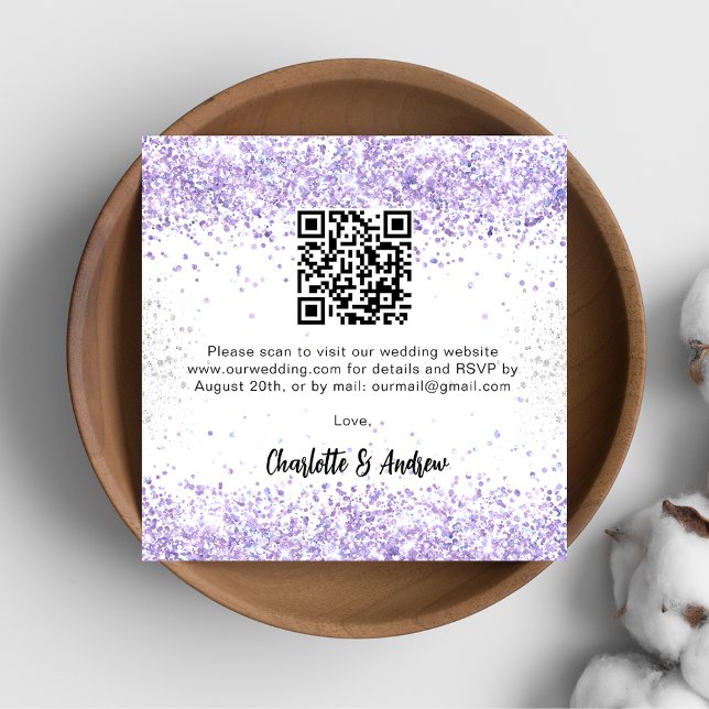 Carte D'accompagnement Violet blanc Code QR mariage RSVP (Créateur téléchargé)