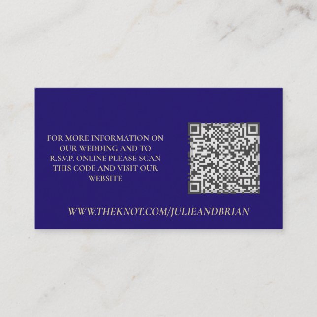 Carte D'accompagnement Violet et or Motif photo mariage RSVP QR Code (Devant)